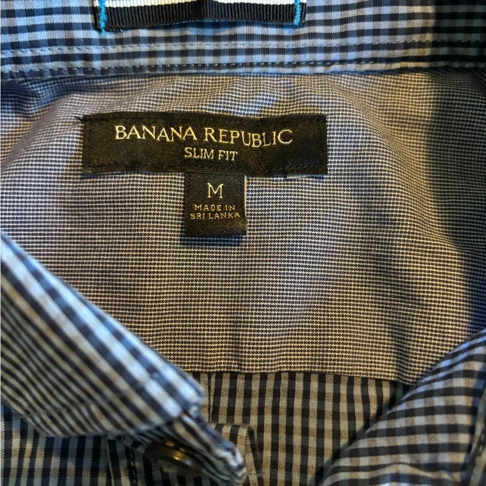 Banana Republic Mens‎ Slim Fit Blue Gingham Button Down Shirt Size M Stretch